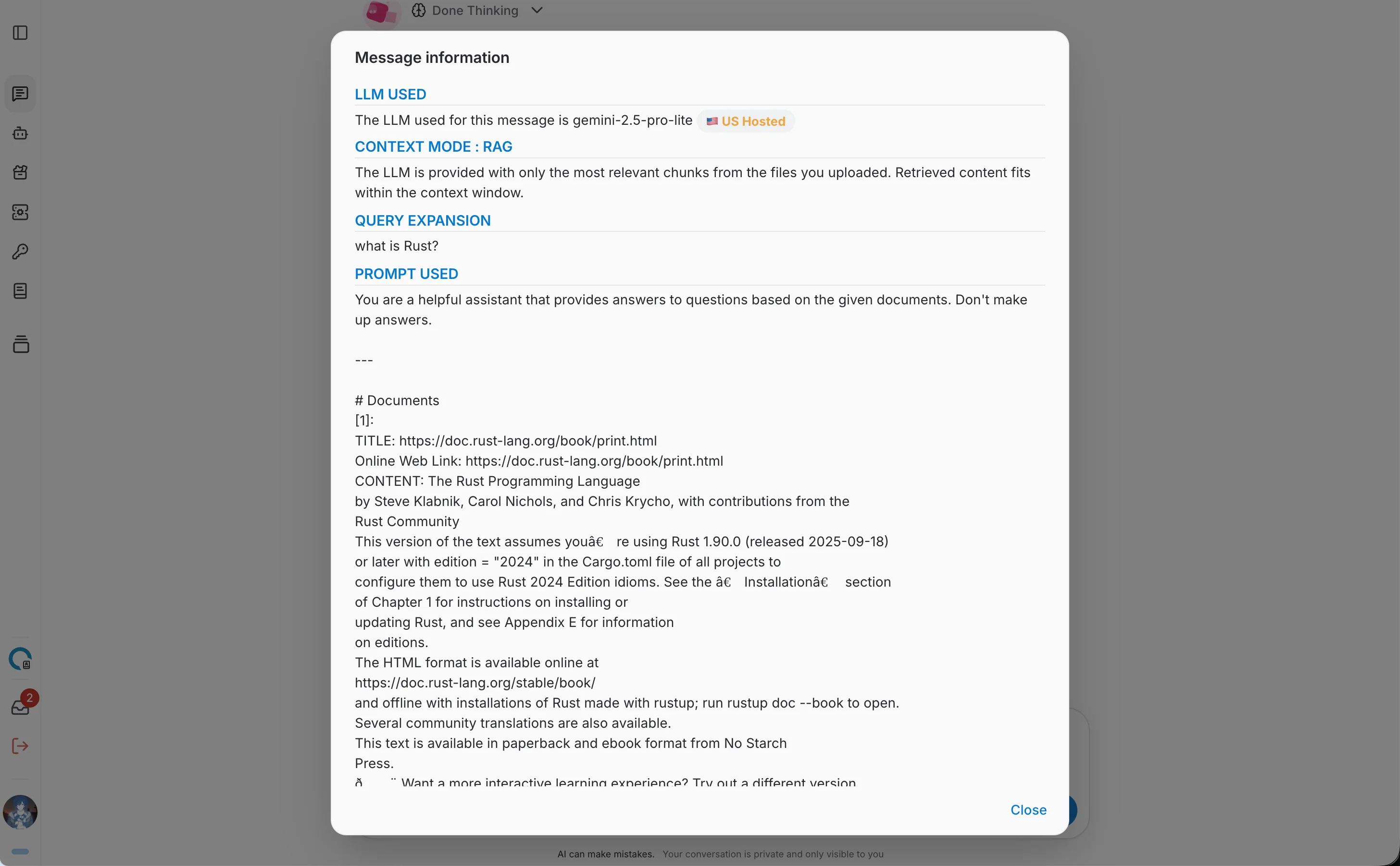 Chatbot page RAG mode