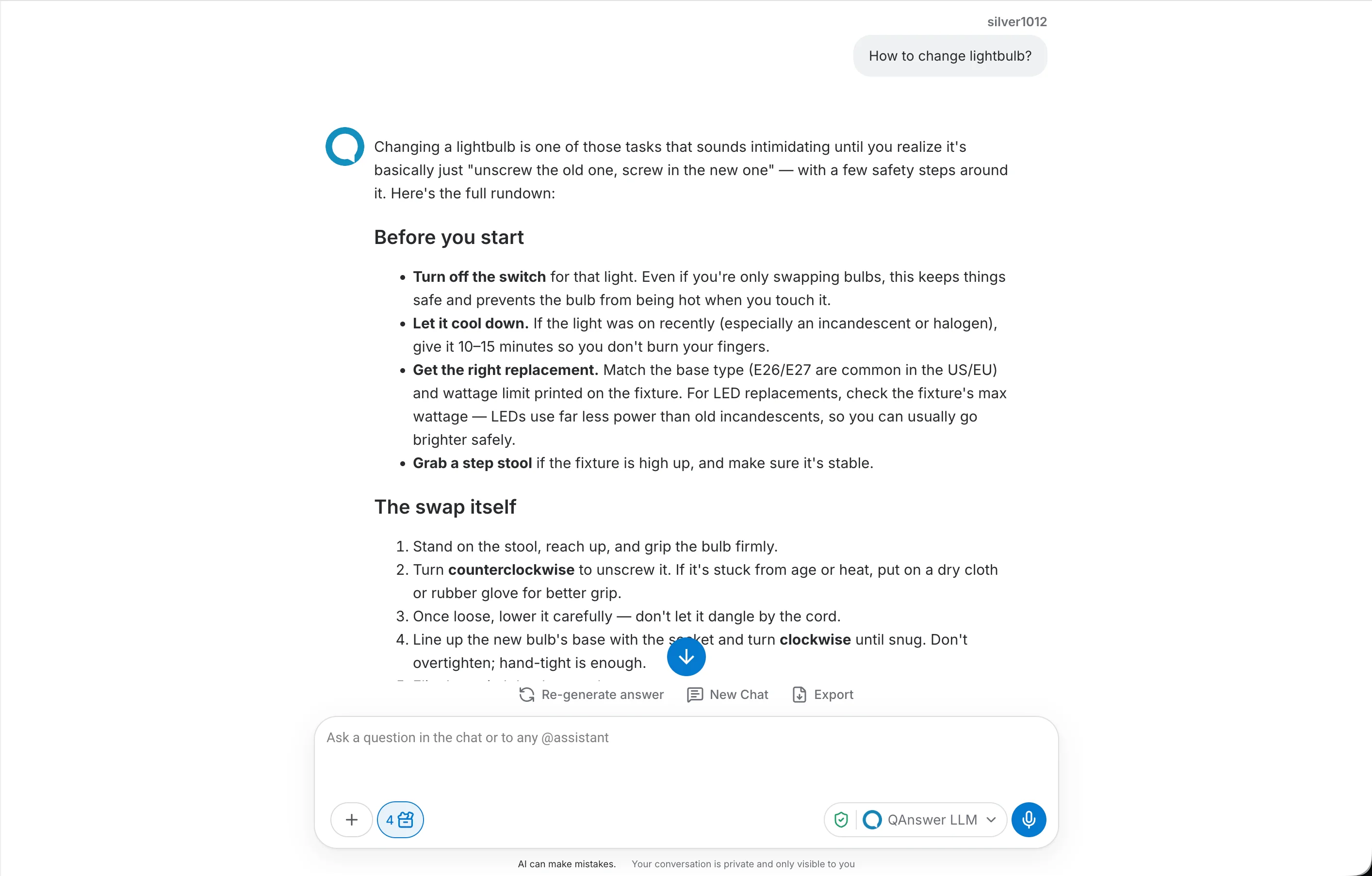 QAnswer LLM Chat interface showing a conversation with sources