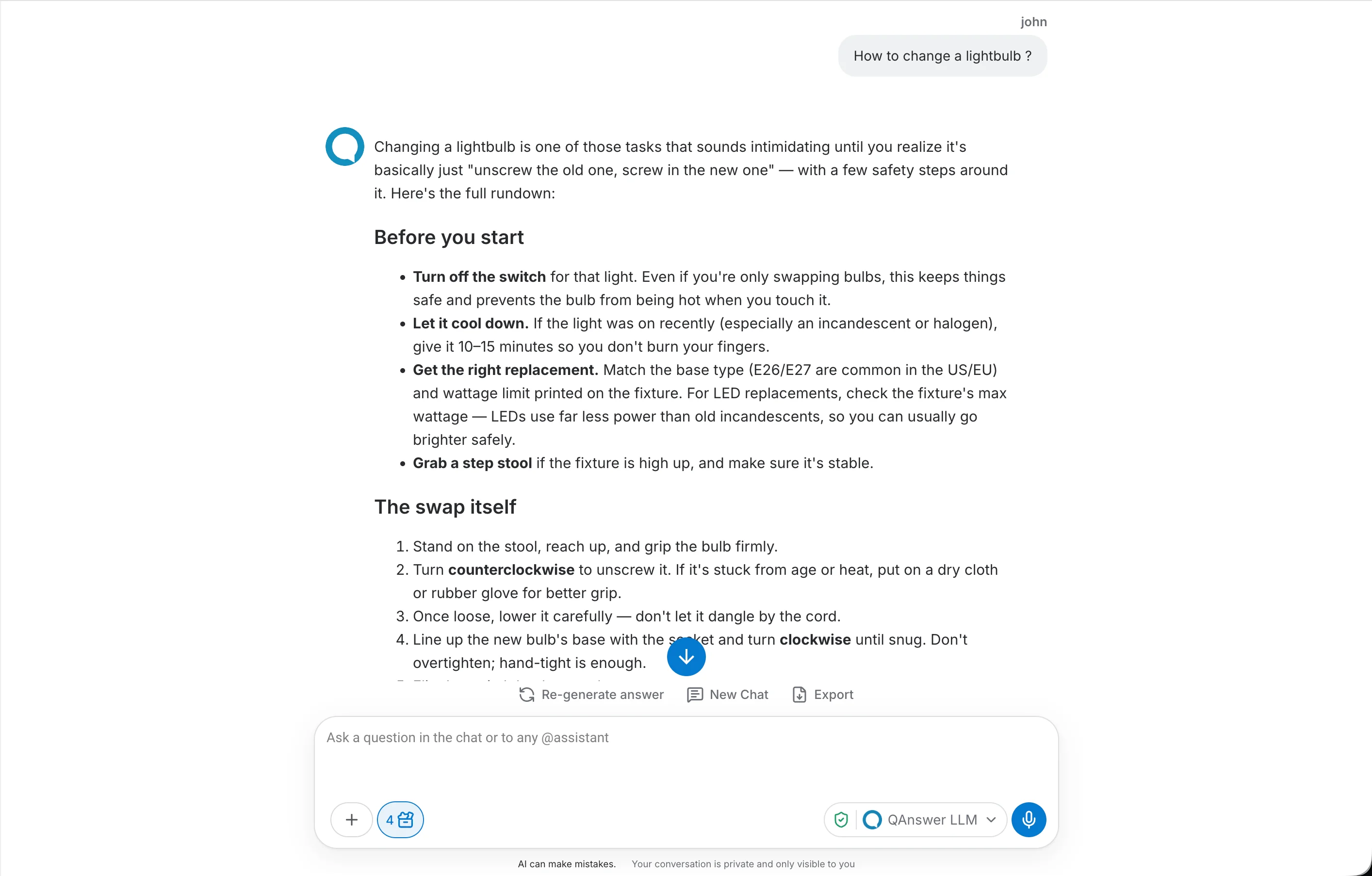 chat LLM answer