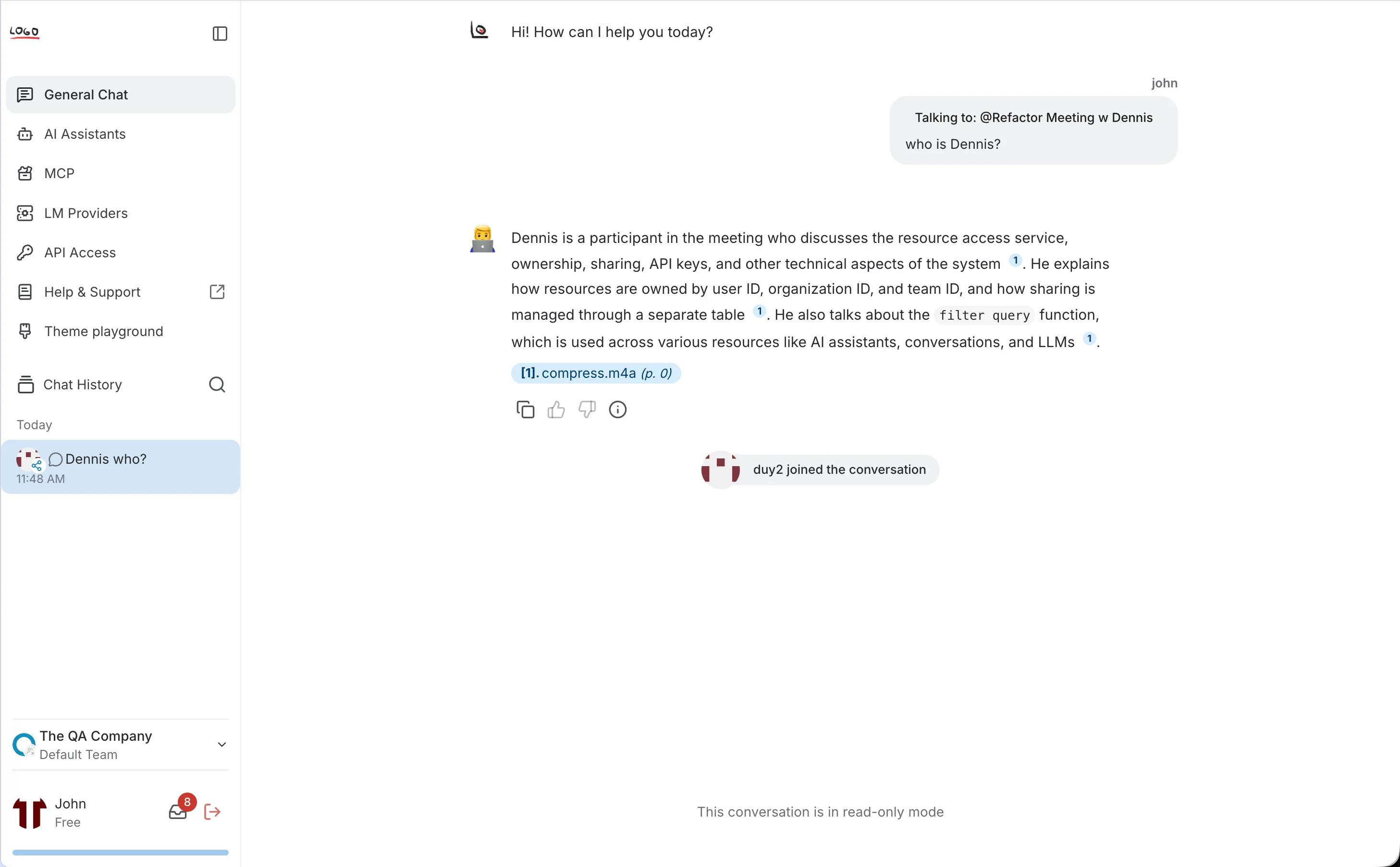 Conversation page share read only