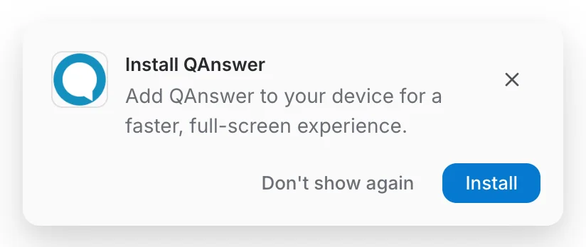 The Install QAnswer prompt in the bottom-right corner of the app