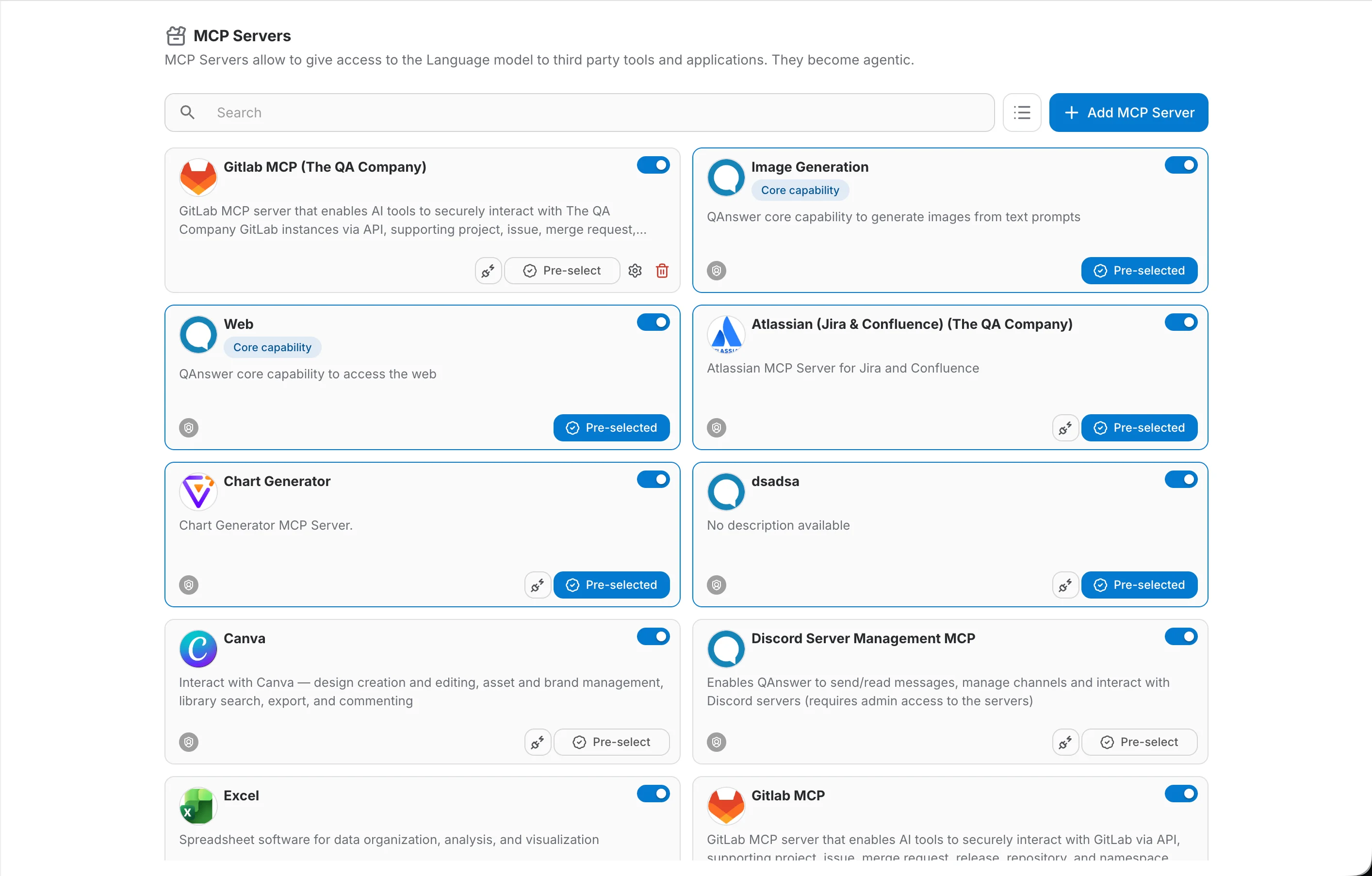 QAnswer MCP tools list in Claude