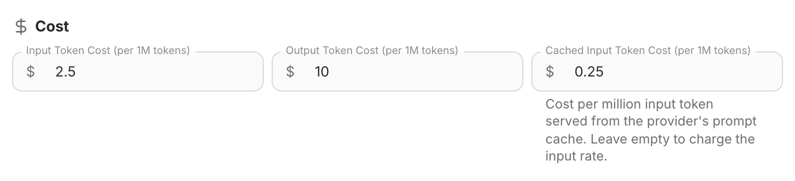 The Cost section with the input, output and cached input token prices