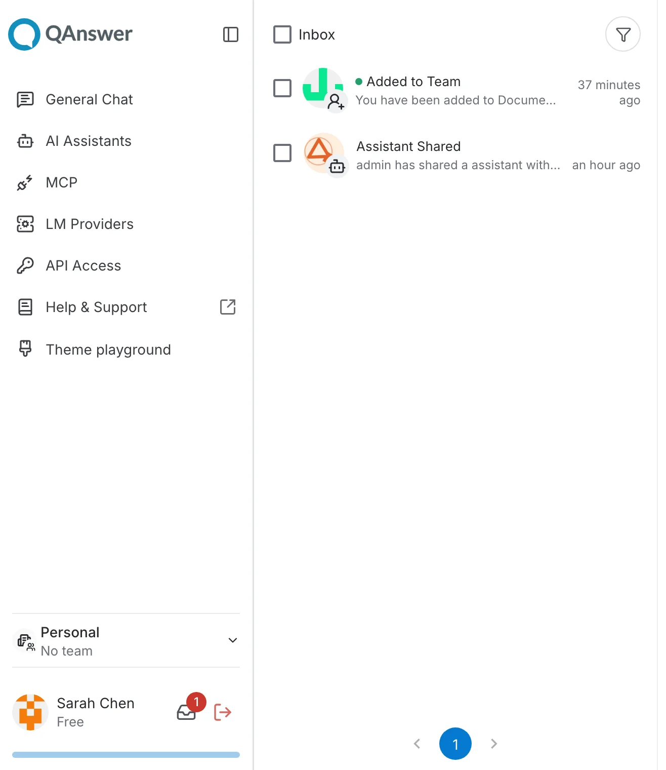 Notifications page