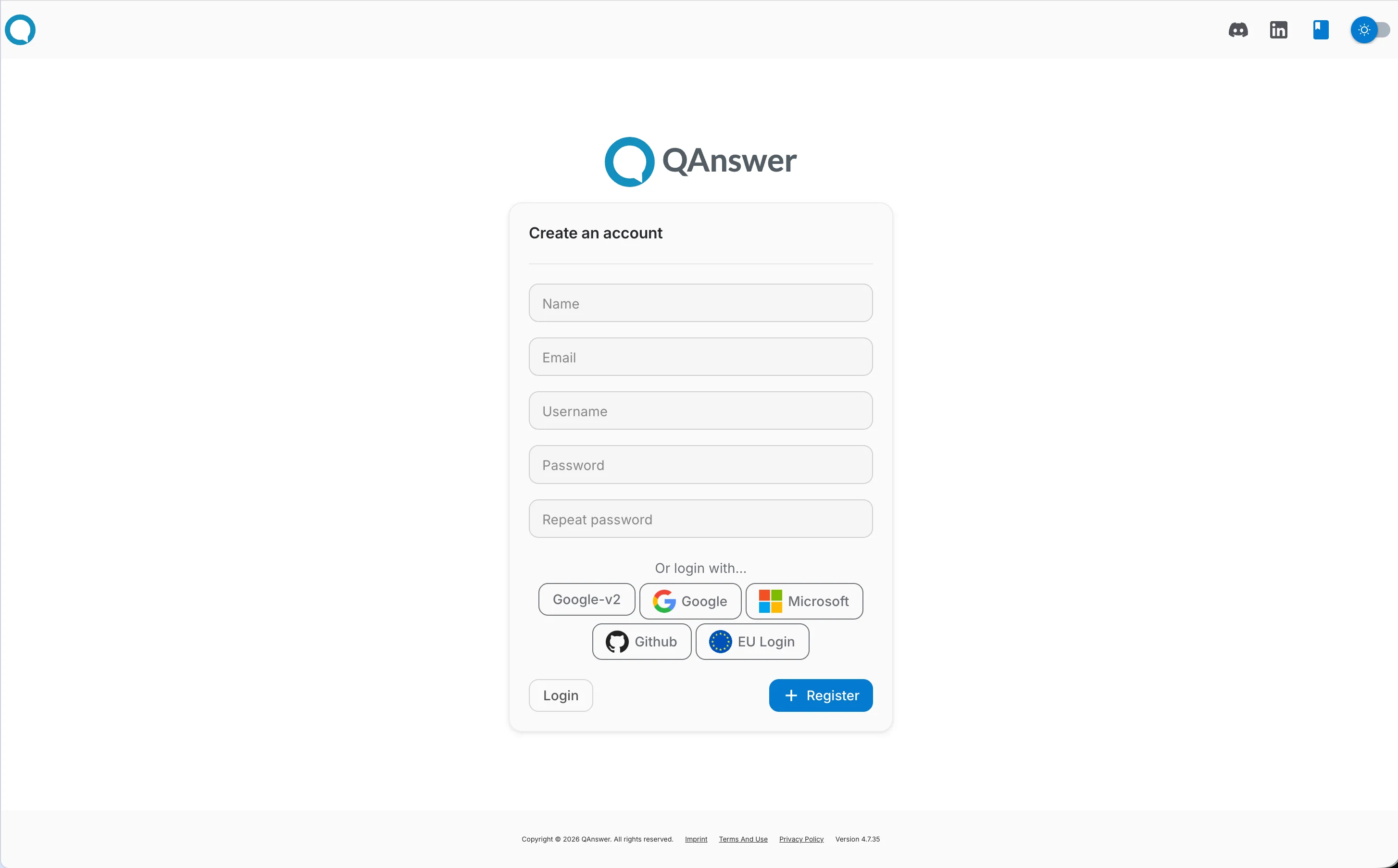 Registration form