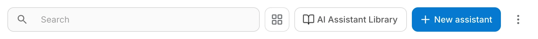 The toolbar of the AI Assistants page