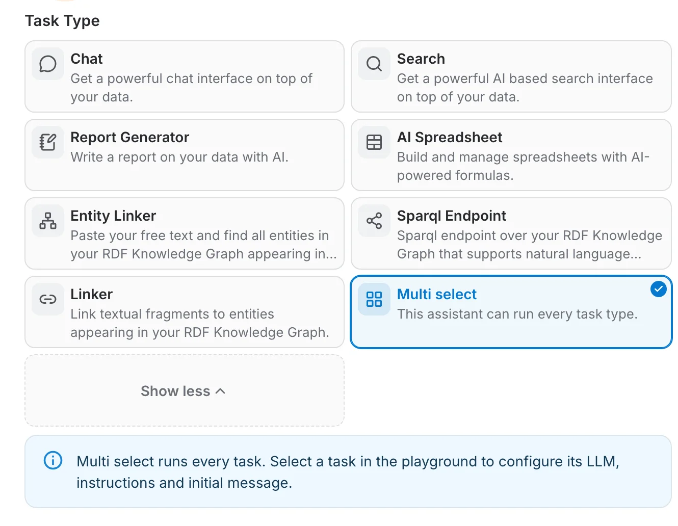 Task Type tiles in the assistant editor