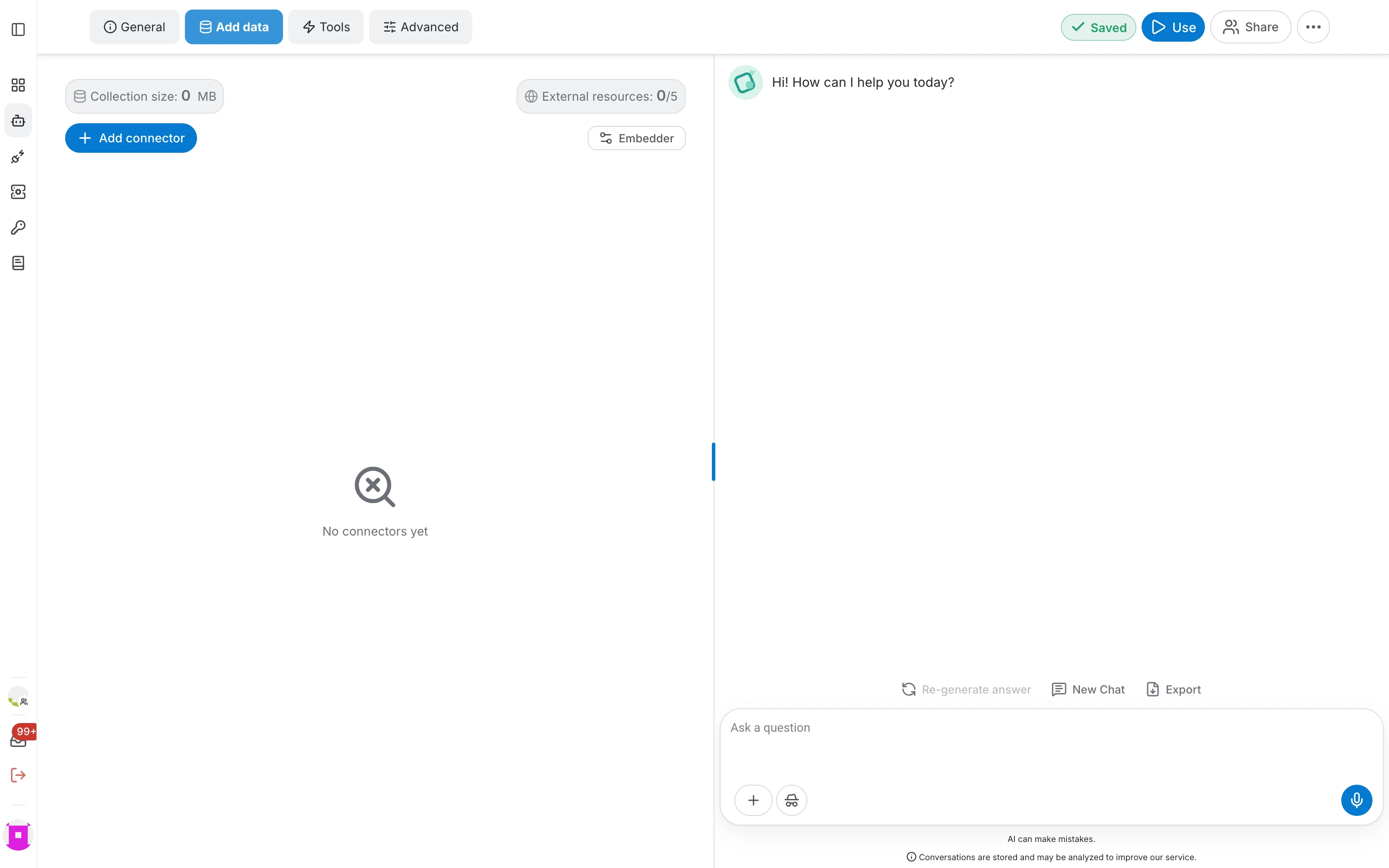 Add data tab of an assistant