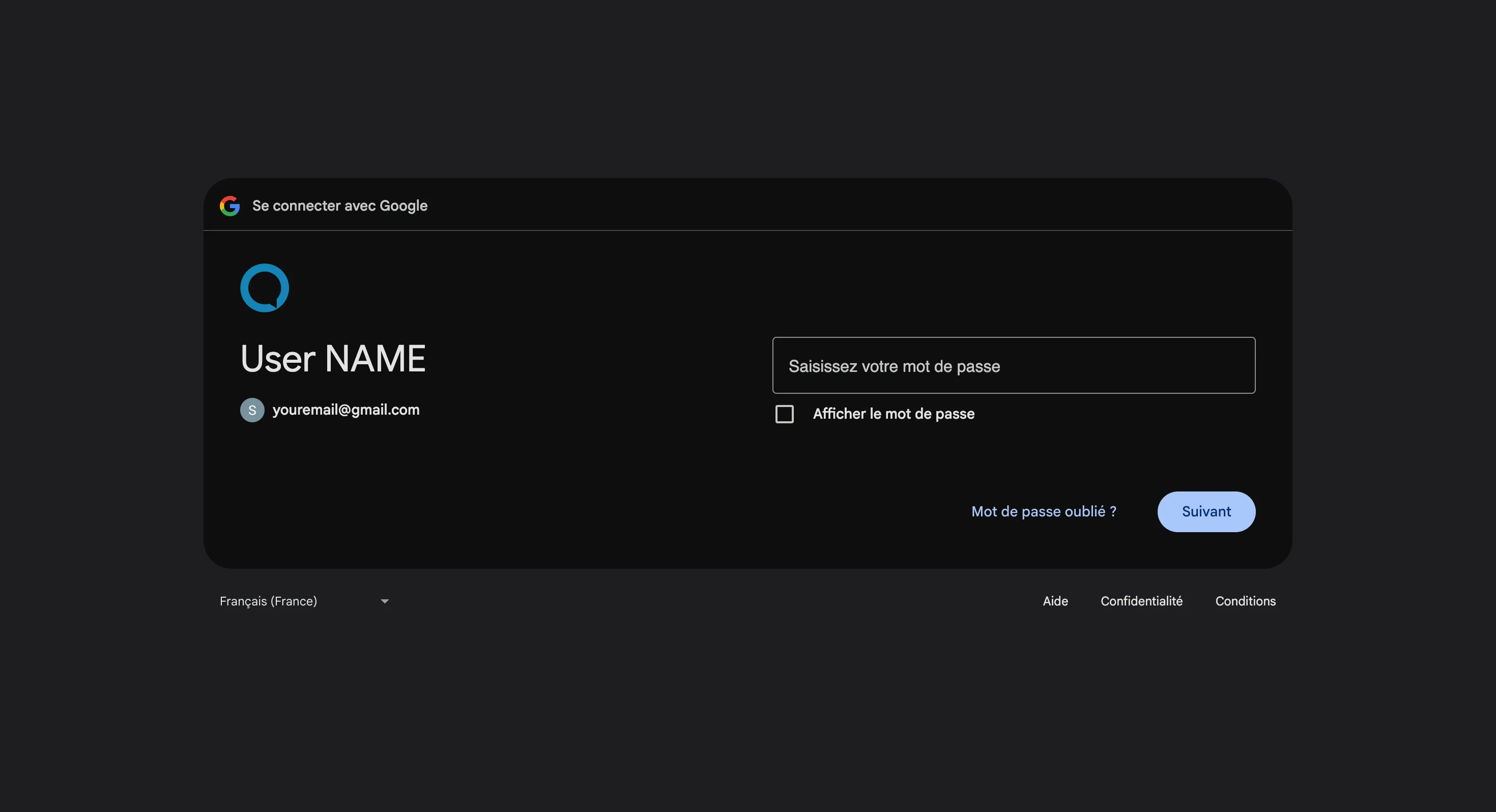 Entering the Google password