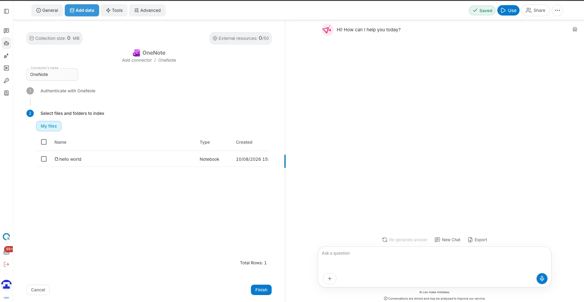 OneNote notebooks listed in QAnswer