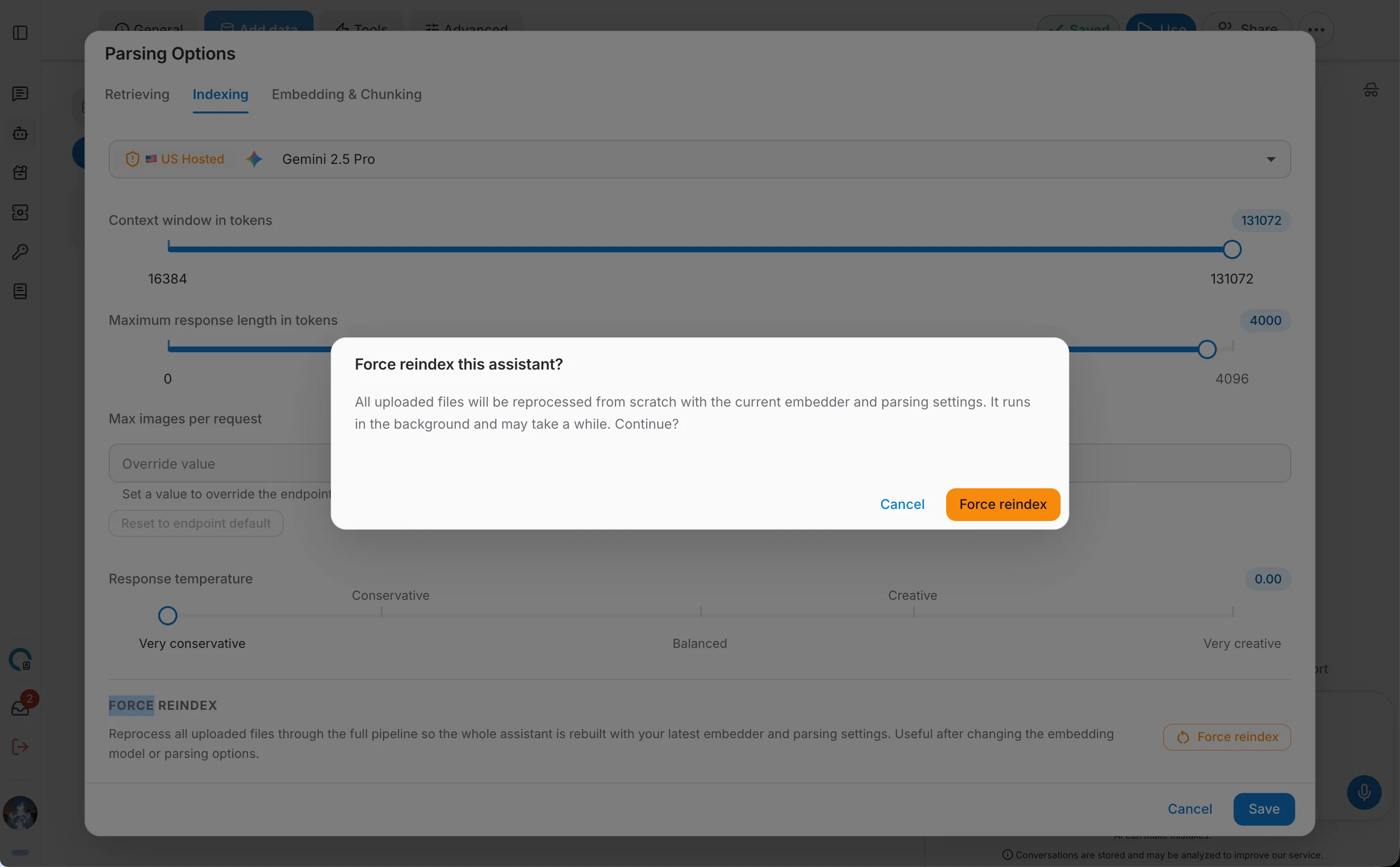 Force reindex confirmation dialog