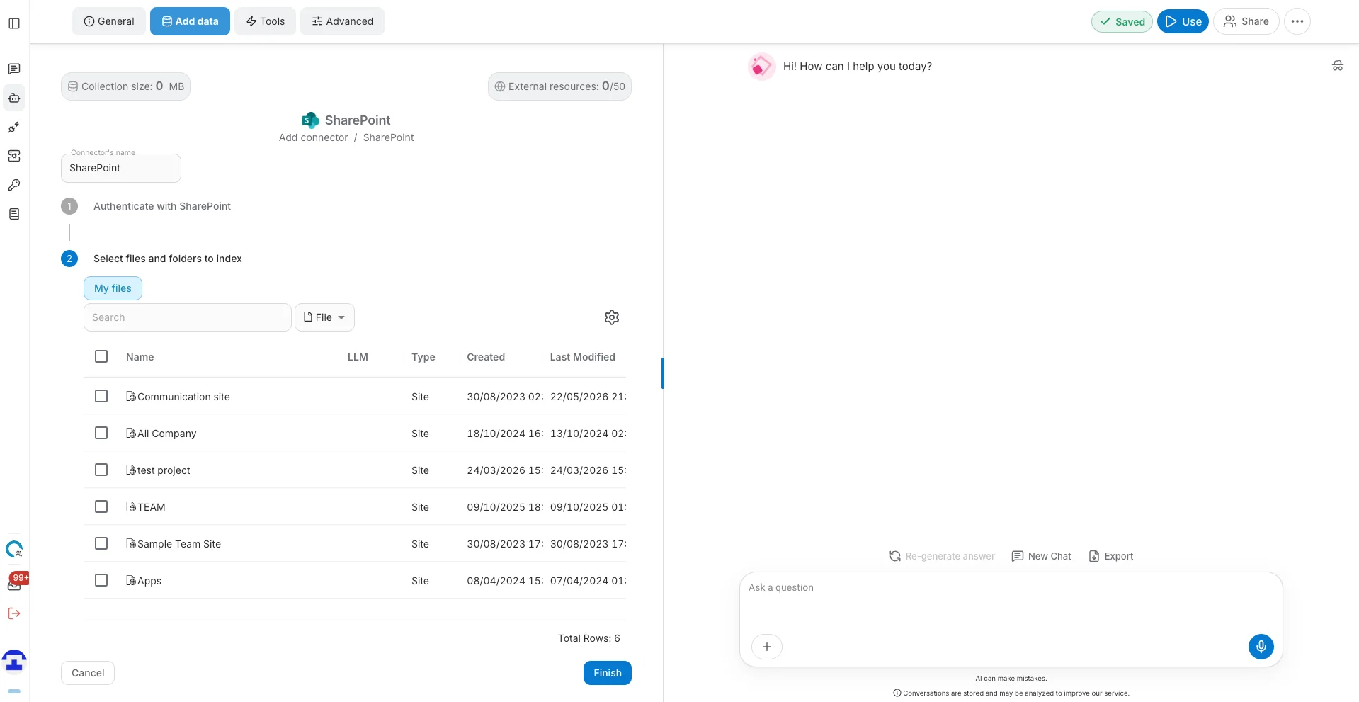 SharePoint sites listed in QAnswer